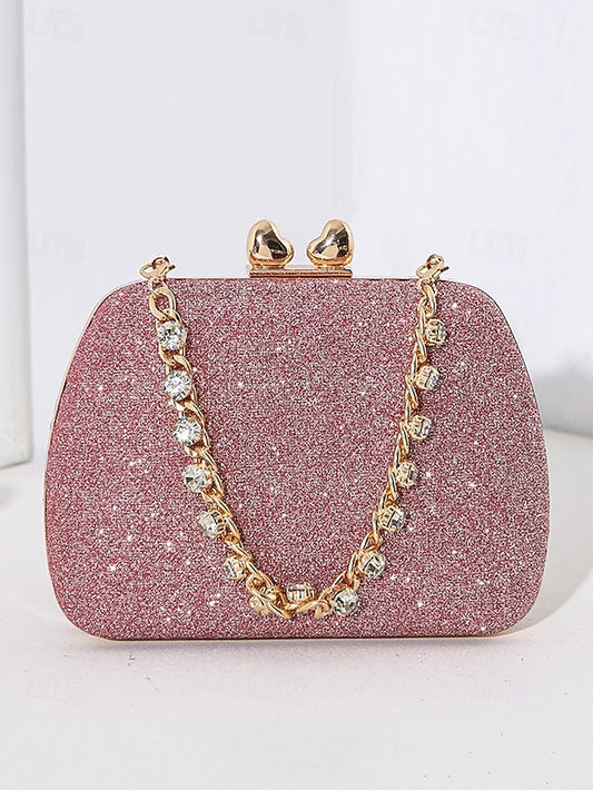 Green Clutch Evening Glitter with Sage Rhinestone Women's