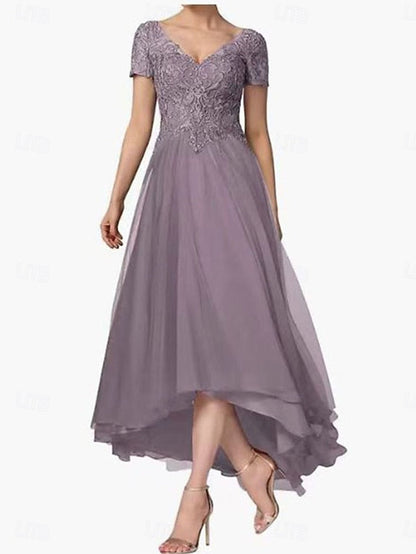 A-Line Elegant V Mother Dress Bride of Neck the Asymmetrical