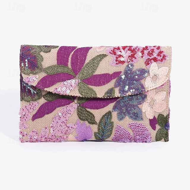 Women's Embroidered Floral Bag Handheld Evening - Clutch