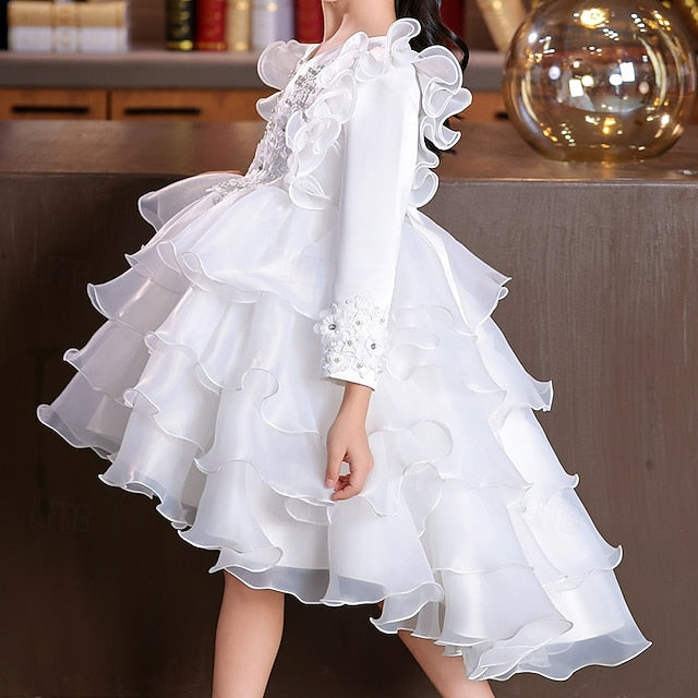 Wedding Girls' Party Flower Sleeve Kids Long Dress Special