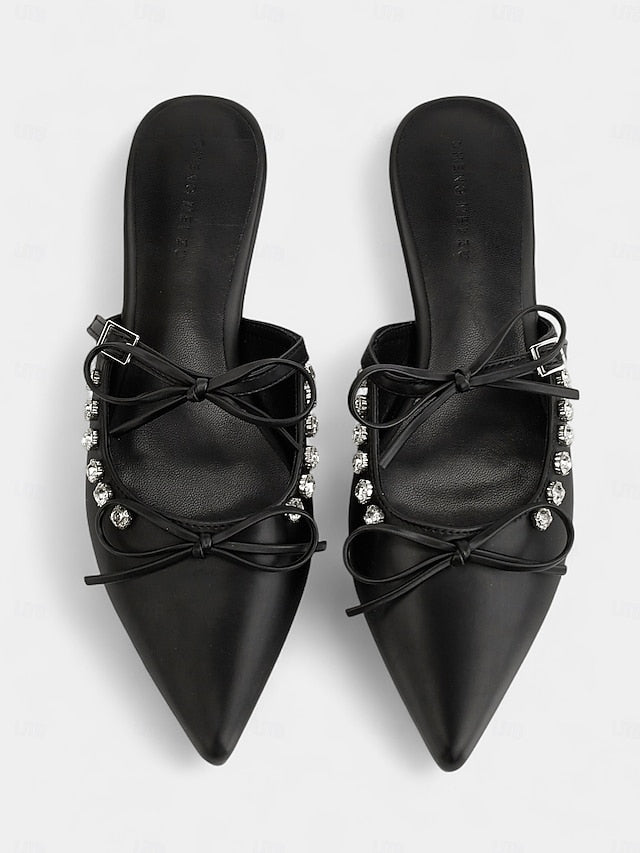 Rhinestone Black Women's Pointed Flats with Toe