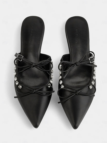 Rhinestone Black Women's Pointed Flats with Toe