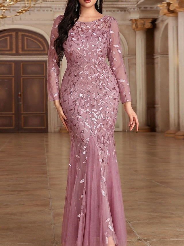 Crew Dress Elegant Neck the Floor Bride of Party Mother