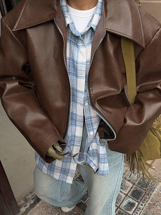 Leather Women's Warm Pocket Faux Zipper Comfortable Jacket