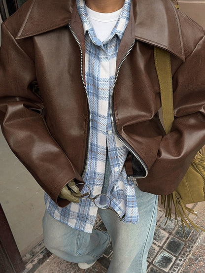 Leather Women's Warm Pocket Faux Zipper Comfortable Jacket