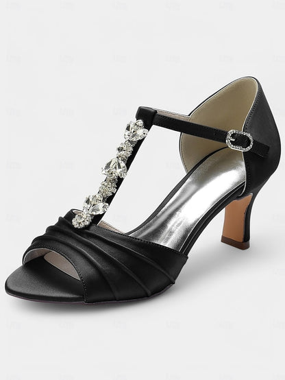 Crystal Detail Heels – Open-Toe Satin White with Bridal