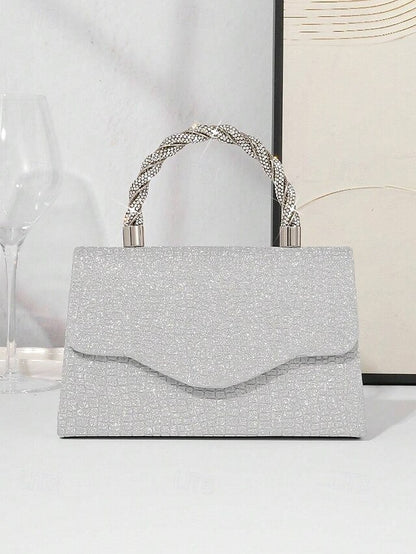 Glitter Silver Women's – Rhinestone Handbag with Handle