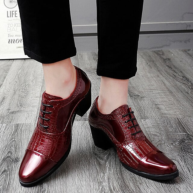 Patent Pattern Faux Black Oxford Leather Men's Crocodile