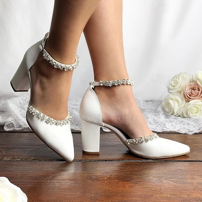 Women's Toe Heel White Block – Wedding Shoes with Pointed