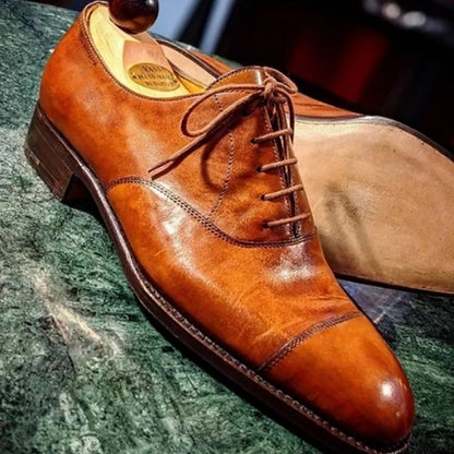 Oxford Leather Brown Shoes Men's Faux Cap – Classic