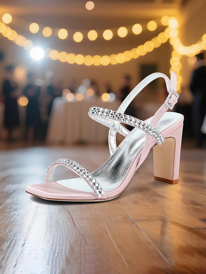 Bridal White Heel – Rhinestone Prom Block Sandals Women's