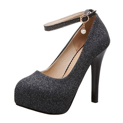 Platform Stiletto with Glitter Silver Heels Women's Ankle
