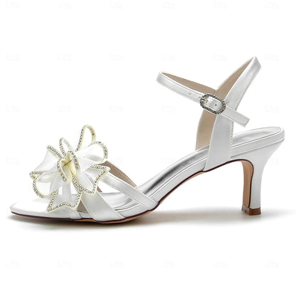 Rhinestone Detail with Kitten Luxury Bow Sandals – Bridal Heel