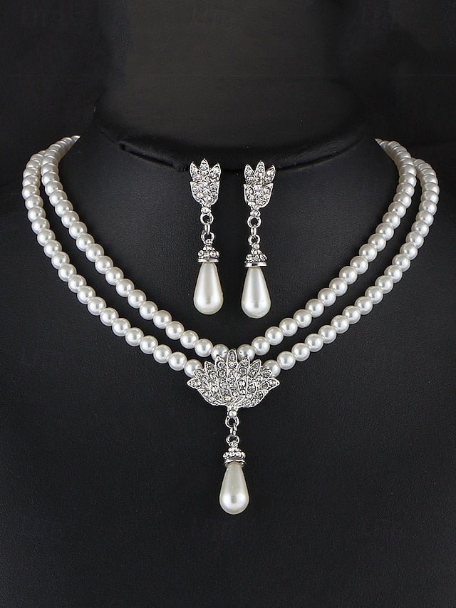 Set Double-Layer Elegant – Necklace Pearl Bridal Jewelry
