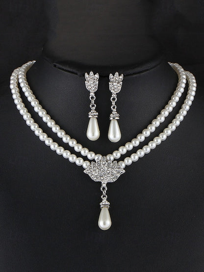 Set Double-Layer Elegant – Necklace Pearl Bridal Jewelry