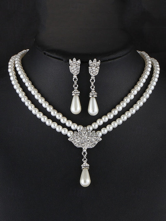 Set Double-Layer Elegant – Necklace Pearl Bridal Jewelry