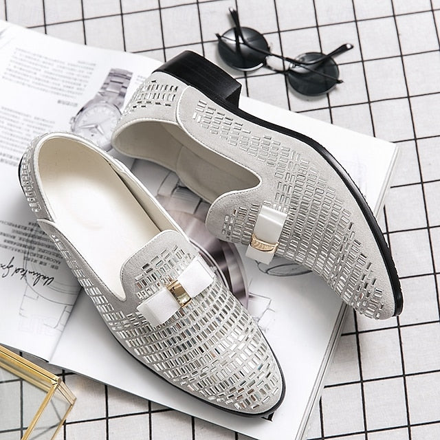 Men's Silver Prom Woven Strap Loafers and Elegant Monk –