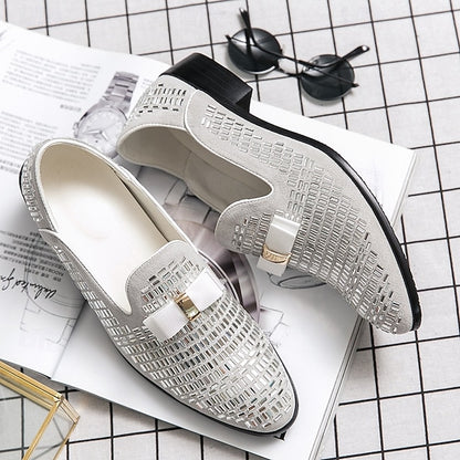 Men's Silver Prom Woven Strap Loafers and Elegant Monk –