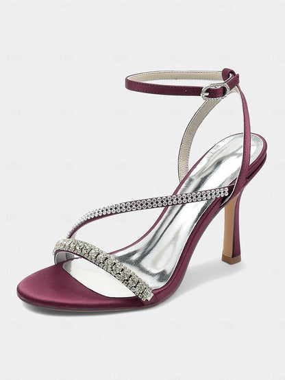 Champagne Satin Sophisticated Strappy Rhinestone Heels –