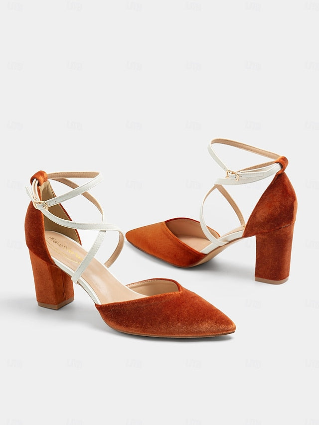 Suede Heels Chic Women's Two-Tone Strap Elegant - Ankle