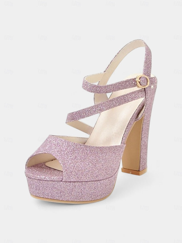 Women's Sandals with Strap High Glitter Heel Ankle Platform