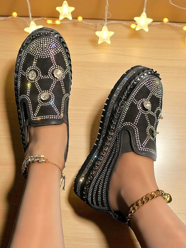 Rhinestone Studs Sneakers Women's Platform Slip-On Red with