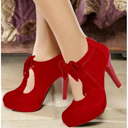 High Women's Bow Red Platform Vintage Pumps – Heel Suede