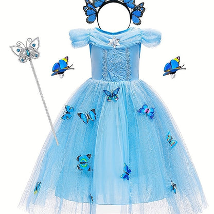 Girl Elsa Tulle Dress Party Flower Princess Costume Frozen Theme