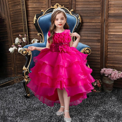 Girls' Dress Color Flower Kids Sequin Solid Party