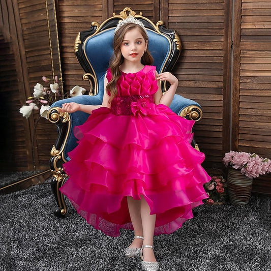 Girls' Dress Color Flower Kids Sequin Solid Party