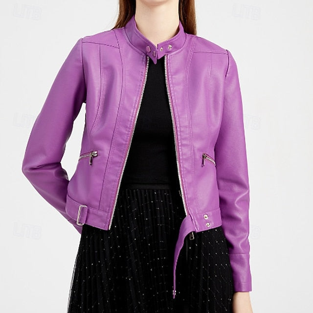 Zipper Women's Pocket Faux Comfortable Leather Jacket