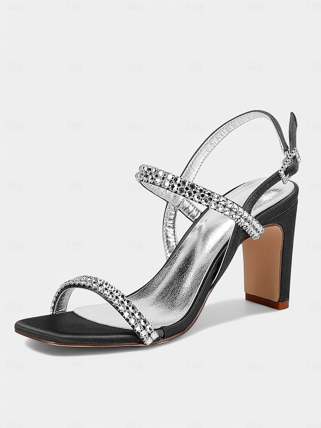 Bridal White Heel – Rhinestone Prom Block Sandals Women's