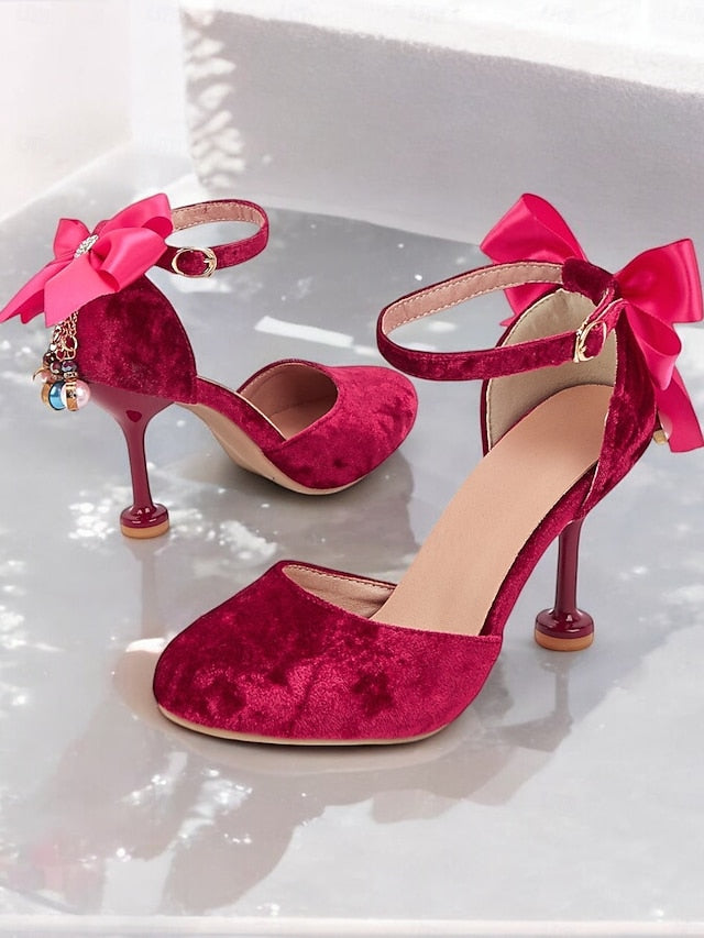 and Mary Big Women's Bow with Velvet Burgundy Heels Jane