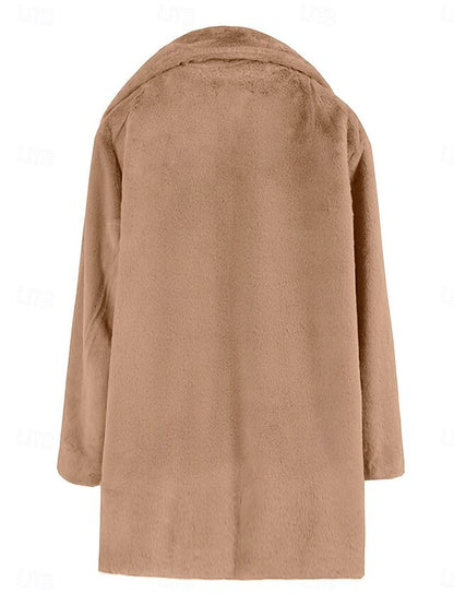 Coat Fleece Pocket Faux Breathable Women's Warm Fur Lined