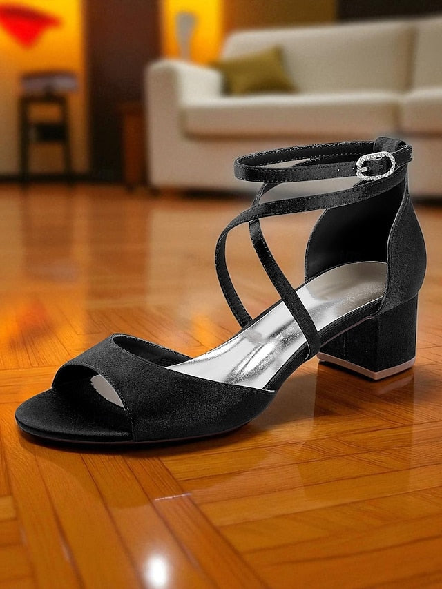 Ankle with Block Heel Satin Elegant Sandals Women's Strap -