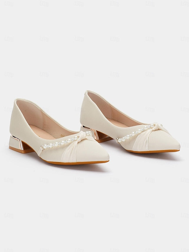 Women's Pointed Flats - Heel Embellished Pearl Low Elegant