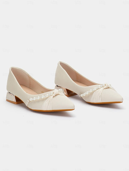 Women's Pointed Flats - Heel Embellished Pearl Low Elegant