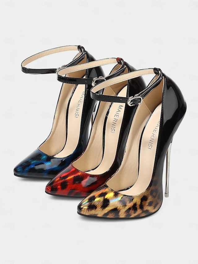 Sexy Women's Stiletto Print Pumps Leopard Patent – Red