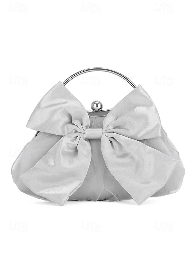 Satin Clutch Elegant Women's – Evening Bag Bow Pearl