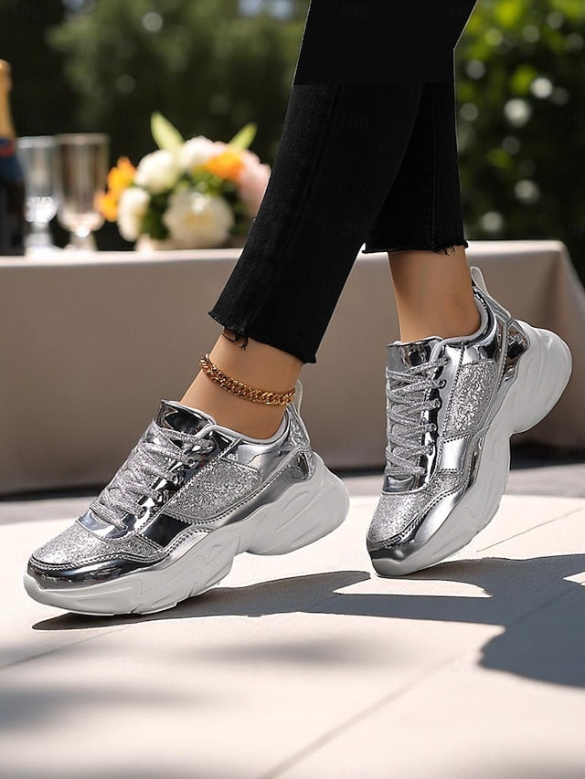 Sneakers Metallic Glitter Chunky Women's Platform with
