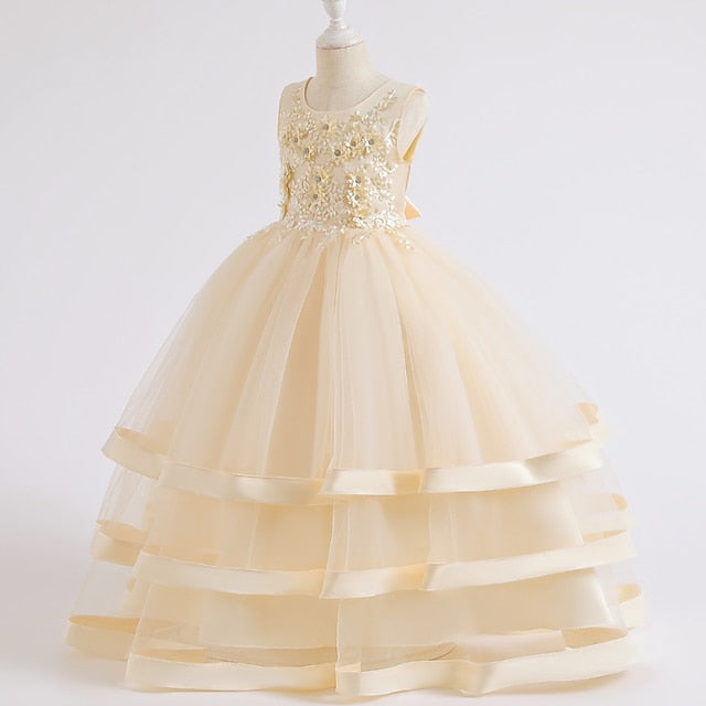 Sleeveless Party Kids Dress Girls' Colored Wedding Solid