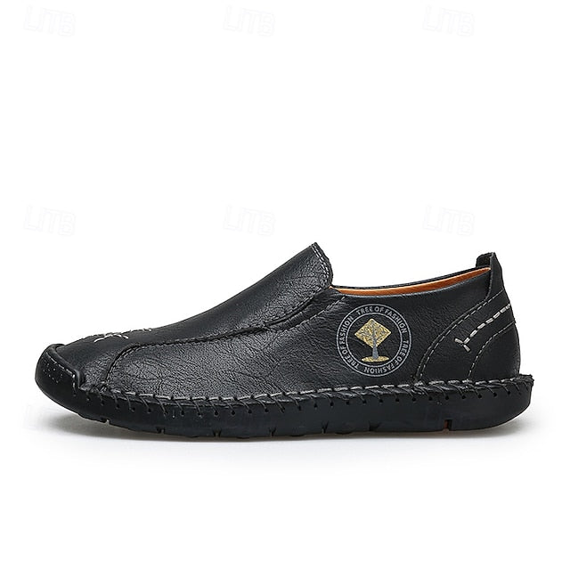 Men's Beige Genuine Faux Leather Moccasins – Handmade