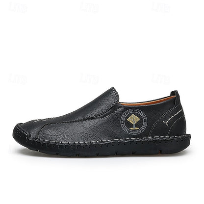 Men's Beige Genuine Faux Leather Moccasins – Handmade