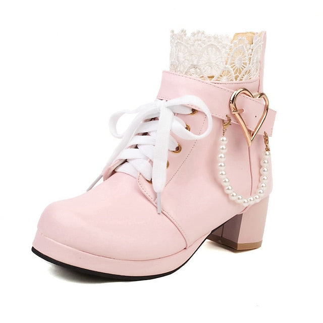 – Bridal Women's Ankle Shoes White Lace-Up Wedding Boots