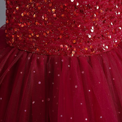 Girls' Color Sequin Sleeveless Dress Kids Solid Party
