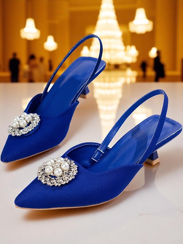 Slingback Satin Pearl Women's with and Pumps Blue