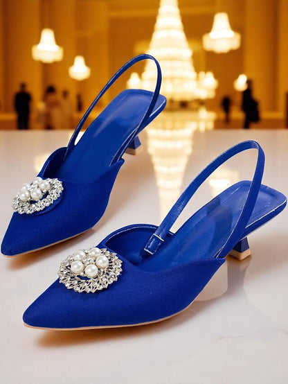 Slingback Satin Pearl Women's with and Pumps Blue