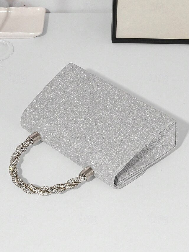 Glitter Silver Women's – Rhinestone Handbag with Handle
