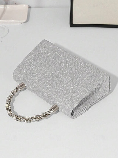 Glitter Silver Women's – Rhinestone Handbag with Handle