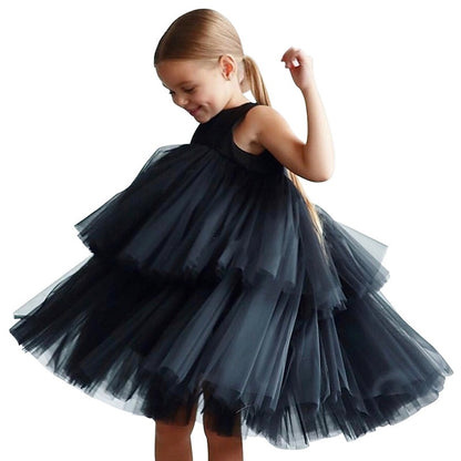 Kids Wedding Party Color Solid Sleeveless Girls' Mesh Dress